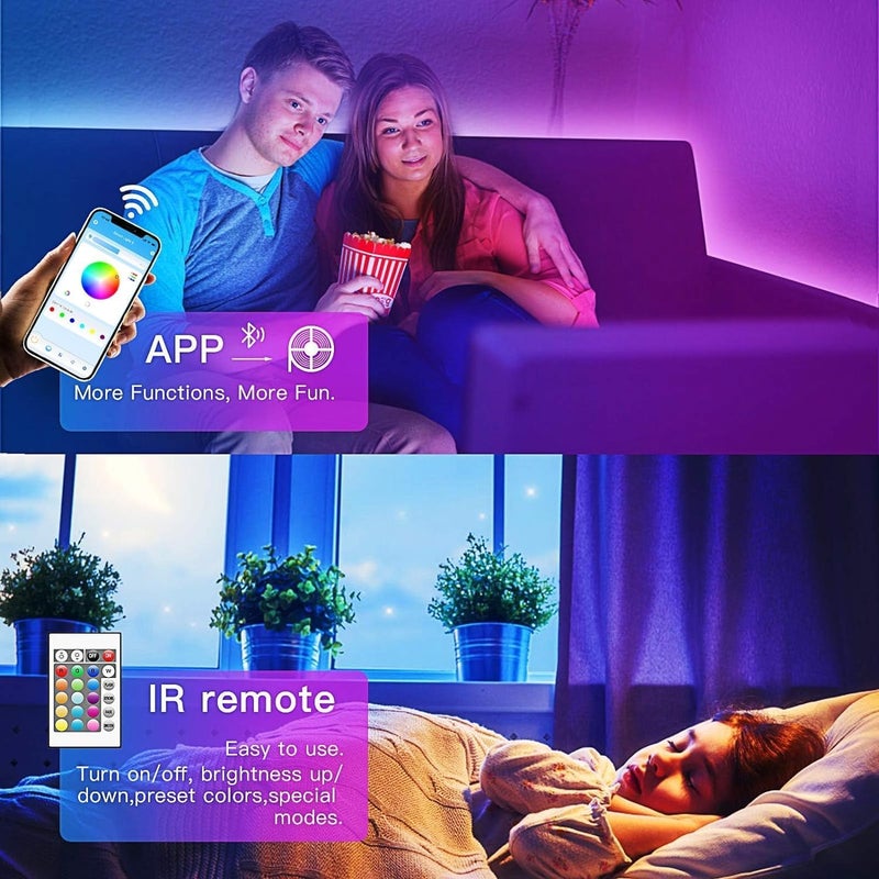 TJOY 130ft Bluetooth LED Strip Lights, RGB Color Changing, Music Sync, App Control, Indoor Usage, 5050 SMD, 2 Rolls, for Bedroom Kitchen TV Party (APP+Remote +Mic) - Image 4